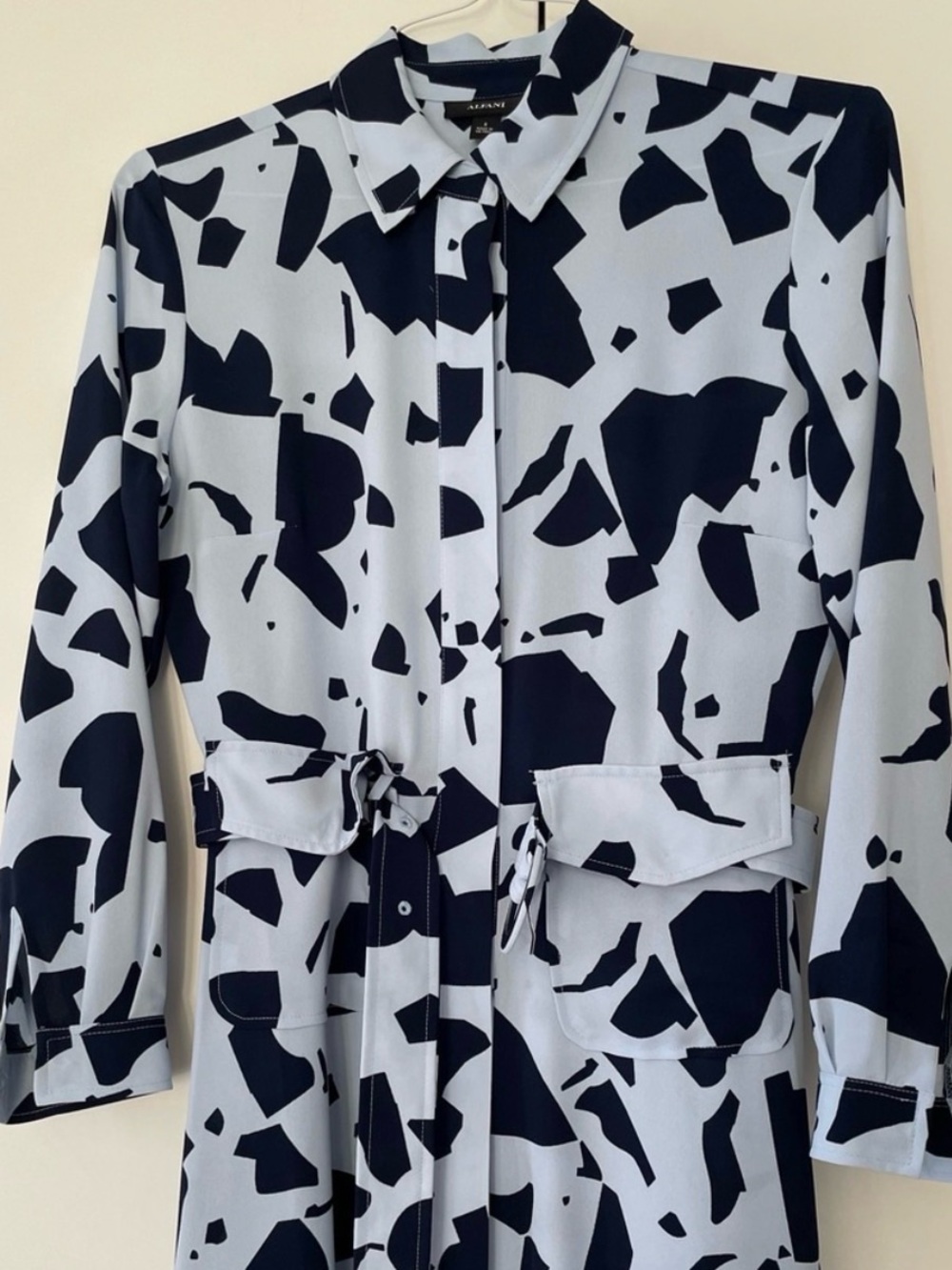 Alfani Abstract Print Belted Maxi Shirt Dress Blue Size S